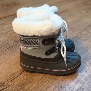 London Fog Gray and White Kids Snow Boots